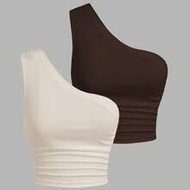 Women's Dual-Tone Knit One-Shoulder Top, Summer Asymmetrical Tops For Women One Shoulder Sleeve Brow