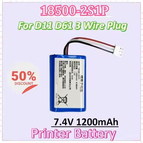 New 18500-2S1P 7.4V 1200mAh Battery for D11 D61 3 Wire Plug Portable Thermal Label Printer Batteries