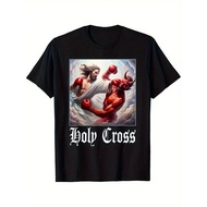 Mens Vintage Graphic T Shirt Jesus Vs Satan Boxing Match Design With Not Today Satan Holy Cross Bold