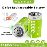 YOPPEN 1.5V D Size 8000mWh Type-C USB Charge Li-ion Rechargeable Battery R20 D Rechargeable Battery