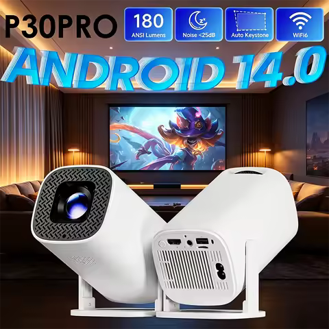 P30 Pro Smart Mini Projector Android 14 WiFi 6 Bluetooth 5.0 Native 720P Supports 4K Portable Home T