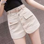 YIMEI Women 'S New Korean Style Single-Breasted All-Match Slim A-Line Skirt High Waist Elastic Shorts HOT ●8/14✧