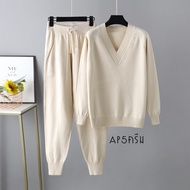 AP5 ชุดเซตขึ้นเครื่อง( Airport look)คอวีรุ่นนี้ขายดีที่สุดค่ะ ผ้าknitting เนื้อนุ่ม หนาปานกลาง จะใส่