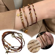 Retro Coffee Color Braided Rope Beads Bracelet For Women New Style Hand Set Bracelet F5f5