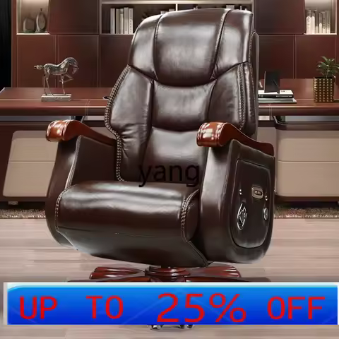 LMM Reclining Business Office Chair Genuine Leather Comfortable Long Sitting Home Executive Chair