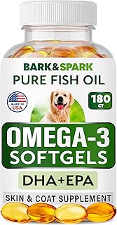 BARK&SPARK Omega 3 for Dogs - 180 Fish Oil Softgels for Dog Shedding, Skin Allergy, Itch Relief, Hot