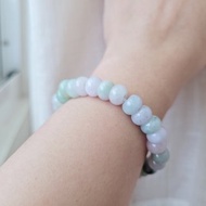 【親翠】天然翡翠 冰白黃紫綠飄花8mm多寶算盤珠串珠手環　可客製