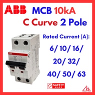 (SG Stock) ABB MCB 10kA C Curve 2Pole (6/ 10/ 16/ 20/ 32/ 40/ 50/ 63 A) Miniature Circuit Breaker