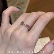 925 Silver Milk Tea Powder Enamel Letter H Ring Design High Sense Ring Index Finger Ring Gift Wholes