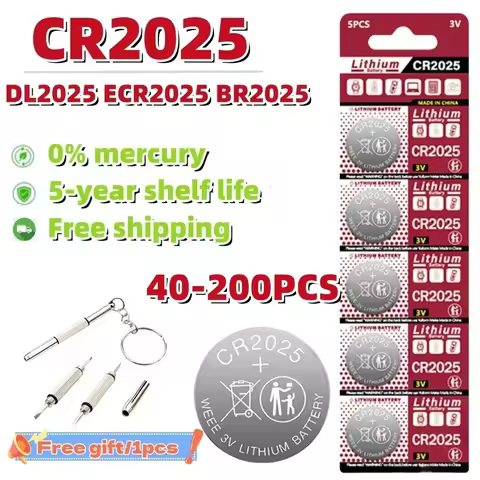 40-200PCS CR2025 Battery CR 2025 3V Lithium Battery DL2025 BR2025 KCR2025 For Car Remote Control Wat