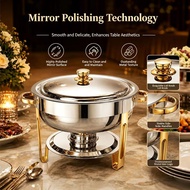 5L Round 304 Stainless Steel Chafing Dishes for Buffet Food Warmers Double Bow for Parties