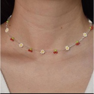 Korean Clear Cherry Daisy Necklace Choker Bead Necklace