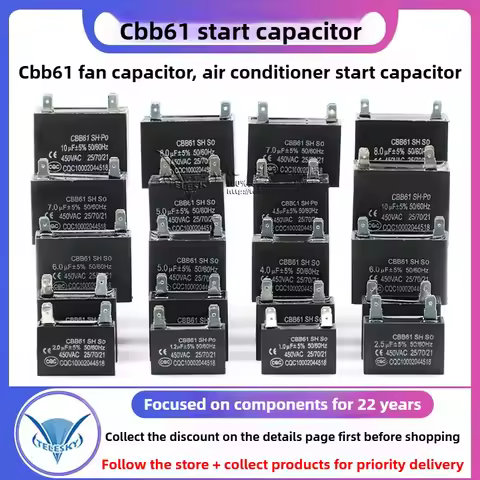 CBB61 Fan Air Conditioner Starting Capacitor 450V 1/1.2/1.5/2/2.5/3/3.5/4/4.5/5/6/7/8/10/12UF Ceilin