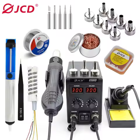 JCD 750W 8586D Soldering Station 2 IN 1 Hot Air Gun LCD Dual Digital Display Electric Soldering Iron