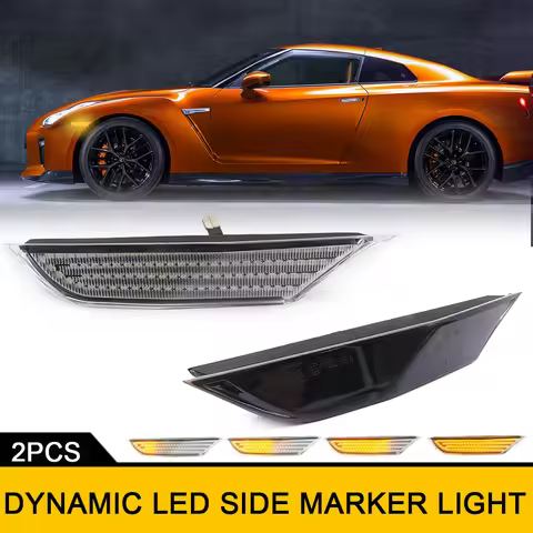 1Pair Sequential Blinker LED Side Fender Marker Repeater Lights For Nissan GTR R35 Coupe Dynamic Par