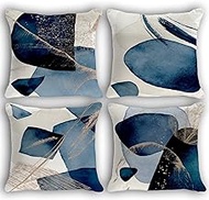 OGILRE Modern Abstract Geometric Navy Blue Gold Watercolor Marble Print Art Home Bedroom Decorations Soft Throw Pillow Cover, Minimalist Drawing Boho Pillow Case Pillowcase, 18x18 Inch 4 Pcs