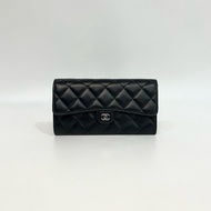 香奈兒經典長夾CHANEL黑銀羊皮COCO下蓋長夾AP0241