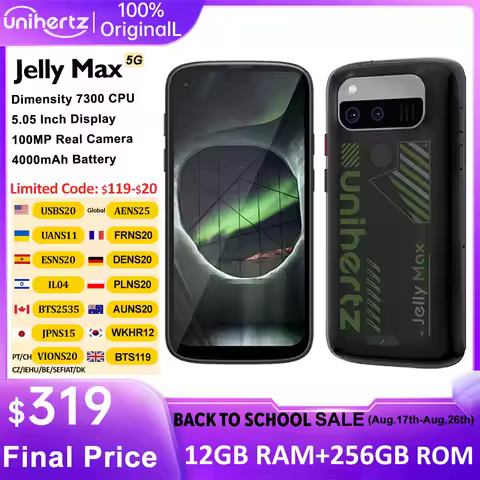 Unihertz Jelly Max 5G Mini Smartphone Android 14 Dimensity 7300 CPU 12GB 256GB 100MP Camera 4000 mAh