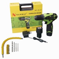 NANKAI MESIN BOR CHARGER BATERAI CORDLESS DRILL SET AKSESORIS 082-05 | HDT Jerman Technology Mesin Bor cordless Besar 10 mm 1 Baterai 12V 12 Volt Plus Acc 13Pcs