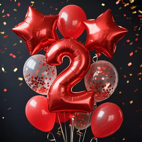 Number 0-9 Birthday Party Red Balloon Decoration Set Pentagram Aluminum Foil Balloons Digital Balloo