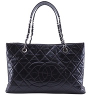 二手 Chanel Grand Shopping Tote XL Matelasse Chain Tote Bag，A66865，皺紋漆皮，棕色，肩包/手提包，A4 尺寸，敞口，女士。