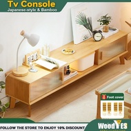 WOODYES TV Console Cabinet Bamboo Tv Console Sliding Door Japanese Simple Modern Living Room Log Color Glass Floor Tv Cabinet Storage DLSA