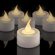 FURORA LIGHTING White Glitter LED Tealight Candles Pack of 12, Flameless Flickering Tealight Candles