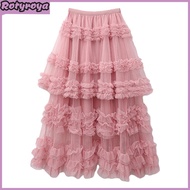 Rotyroya Women Tulle Skirt Tulle Skirt Women’s High Waist Layered Tulle Maxi Skirt A-line Ruffle Tie