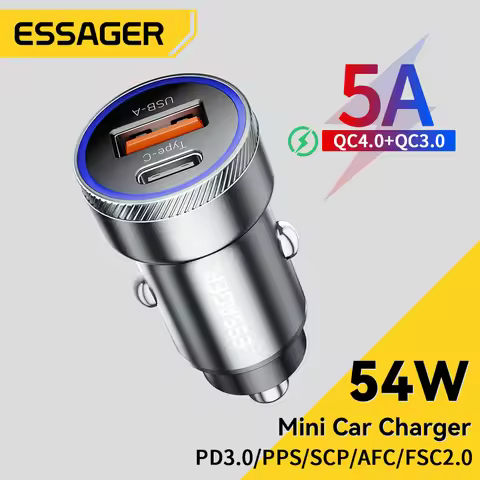 Essager 54W USB Car Charger 5A Fast Charge 3.0 QC PD 3.0 SCP AFC 30W USB Type C Quick Charging For i