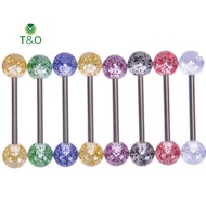 T&O 8PCS/Set Colorful Glitters Tongue Rings Barbell Ball Body Piercing Jewelry