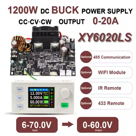 XY6020LS 1200W 20A DC Buck Power Supply CV CC CW CNC Step-Down Adjustable Converter MPPT True Third-