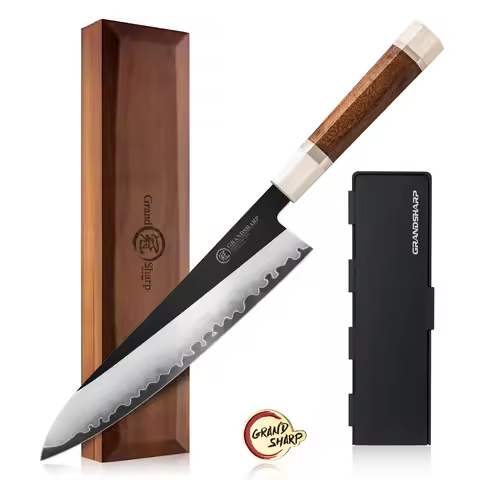 Grandsharp Professional 8''Chef Knife 3 Layer Composite PM204 Steel Core Mkuruti Wood Handle Kitchen