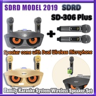 【SG LOCAL SELLER】 SDRD-SD306  SD306 Plus Dual Wireless Microphone Bluetooth Speaker Mobile Wireless Karaoke Speaker KTV Stereo Mic Dual Bluetooth Speaker with 2 Wireless Microphones Outdoor Family KTV Stereo Mic Big Sound 20W