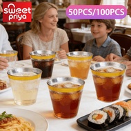 100PCS 200PCS 270ML Plastic Disposable 9OZ Cups Gold Rim For Family Party Birthday Drinking Wine Cup