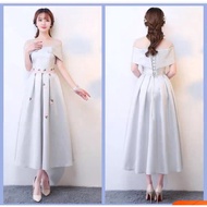 Ready stock, fast shipping grey off shoulder Korean style bridesmaid dress free size baju pengapit k