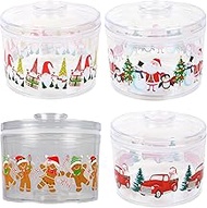 A1U Decorative Christmas Holiday Themed Plastic Containers Jars with Stackable Lids, Cookies Snacks 