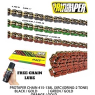PROTAPER CHAIN 415-138L XRC 2 TONE BLACK / GREEN / ORANGE - GOLD FREE CHAIN LUBE PROTAPER