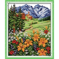 Stamped to Stamped* F300 Snow Mountain in Spring 57x68cm, 11CT Printed Cross Stitch COMPLETE SET