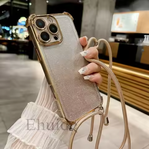 Shockproof Case For Xiaomi Redmi Note 13 12 14 Pro 15C 14C 15 POCO F6 X6 M6 Glitter Crossbody Cord L