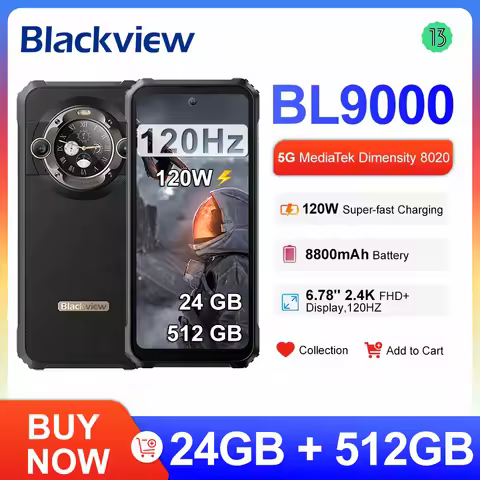Blackview BL9000 Rugged Phone 6.78" 24GB(12+12) 512GB 2.4K FHD Dual Display 50MP 8800mAh 120W Androi