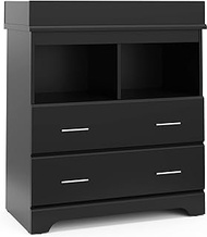STORKCRAFT Brookside 2 Drawer Changing Table Dresser (Black) – Nursery Dresser Organizer with Changing Table Topper, Chest of Drawers for Bedroom with 2 Drawers, Universal Design