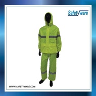 SAFETYWARE High Quality Polyester Neon Green Rain Coat with Silver Reflective Tape I Rain Jacket Tro