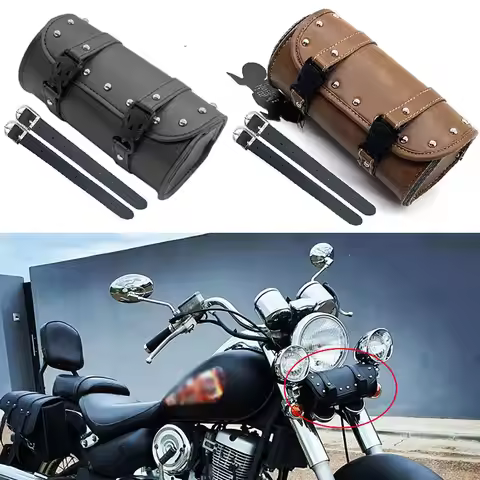 Motorcycle Retro Tool Bag Handlebar Bag Fork Barrel Bag Leather Storage Bag for Sportster Yamaha Hon