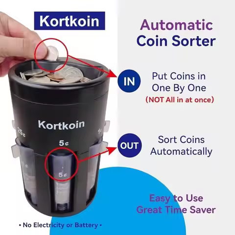 Creative Rotating Coin Sorter 5-in-1 Savings Plan Piggy Bank 1/5/10/25 Denomination USD Coin Storage