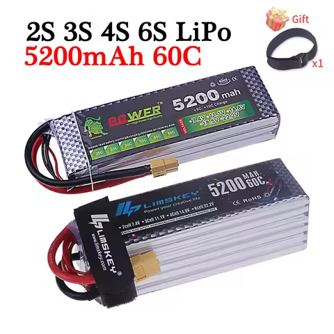 2S/3S/4S/6S 7.4v 11.1v 14.8v 22.2v 5200mah Lipo Battery 45C 60C RC Toys Car Truck Boats Drone Helico