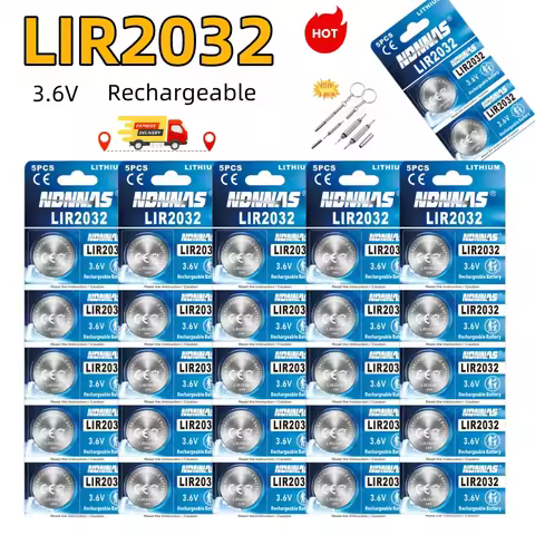 LIR2032 Rechargeable Battery 3.6V Replacement CR2032 Lithium Ion Battery 40mAh Lithium Cell Coin Bat