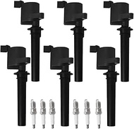 Set of 6 Ignition Coil Pack DG513 DG500 and Spark Plug SP493 FD502 compatible with Ford Escape Five 