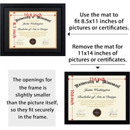 11x14 Diploma Frame with 8.5 x 11 Black Mat Fits Certificate Document, 8.5x11 Degree Frame for Wall 
