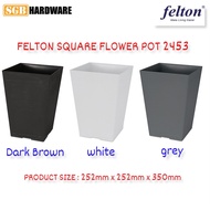 FELTON SQUARE FLOWER POT 2453 - WHITE / DARK BROWN / GREY PASU BUNGA FELTON 2453 (M SIZE) *