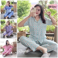 BAJU TIDUR WANITA Dewasa Piyama Lengan Pendek CP Celana Panjang / Daily Set Pajamas Rayon